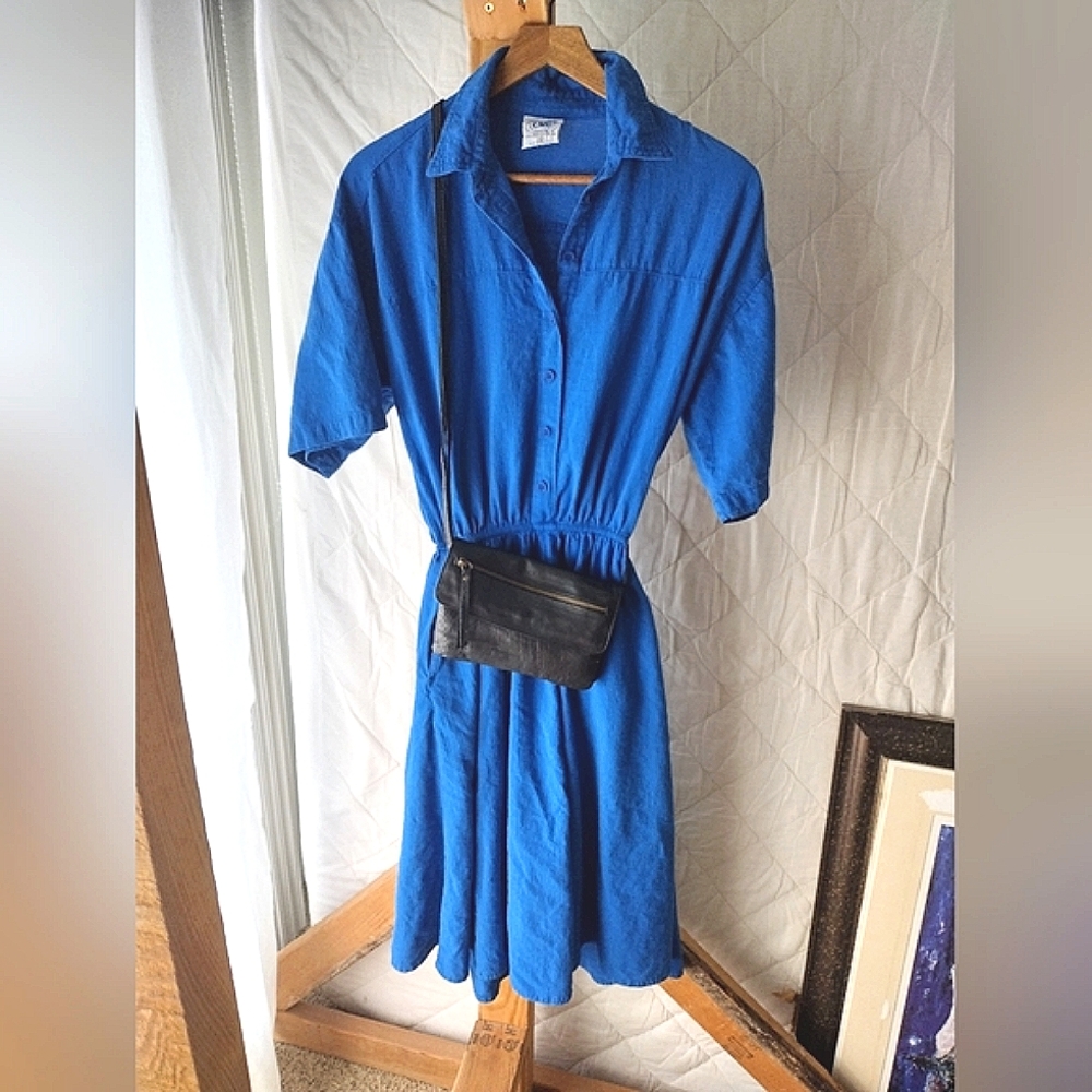 Classic Blue Midi Shirt Dress